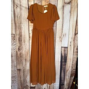Ivy City Co Abbie Dress Amber Chiffon Maxi Dress Puff Sleeve Fall Size 8 NWT